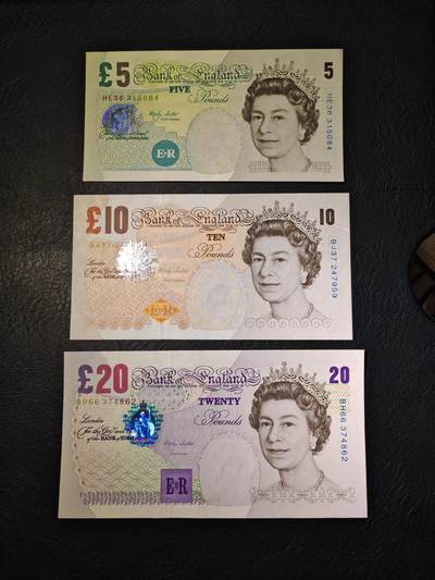 英国 E序 再版首发首签 5-10-20英镑 小套三张 全新 - 英国 E序 再版首发首签 5-10-20英镑 小套三张 全新