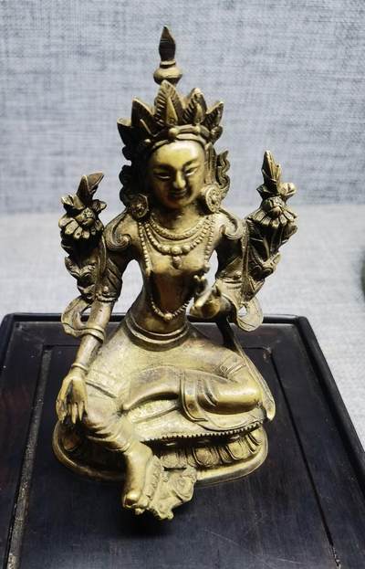 清中期绿度母铜佛像摆件 - 清中期绿度母铜佛像摆件