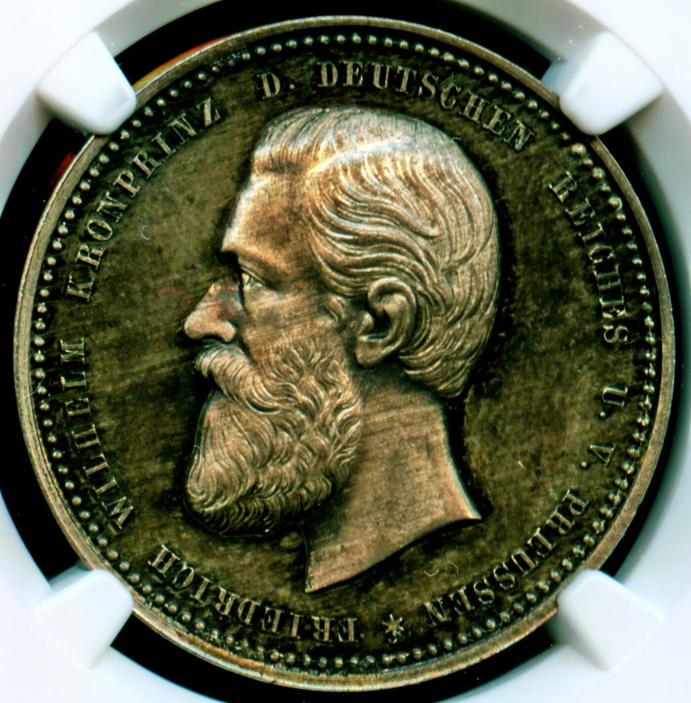 NGC评级MS64唯一冠军分德国腓特烈 1877年 普鲁士王国弗里德里希精制镜面深浮雕 面值一泰勒银币完全未使用品