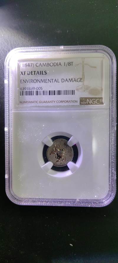 1847年柬埔寨金边王朝1/8T红鸟打制银币 - 1847年柬埔寨金边王朝1/8T红鸟打制银币