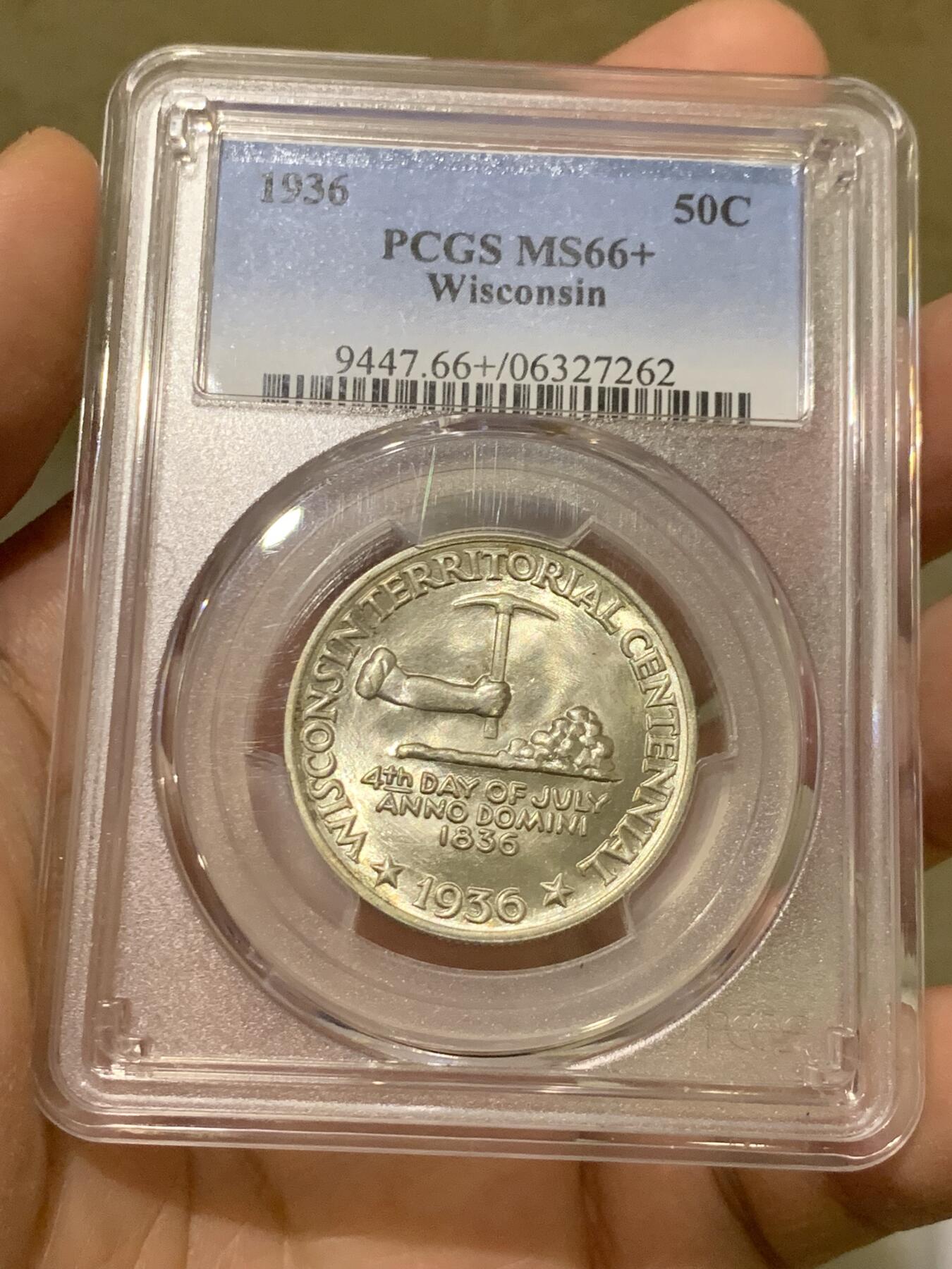 《竞宝斋》第334场 周日，周一 2场连拍 （全场包邮） PCGS MS66+ 美国1936年威斯康星州少见50分 PCGS估值315美刀