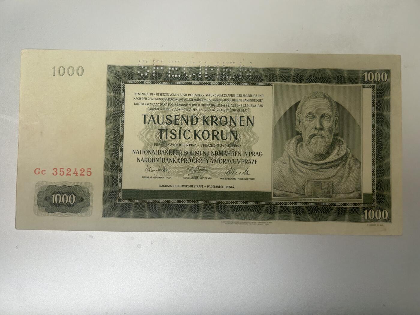 收藏联盟Quantum Auction 第397期拍卖 @征集拍品 长期供货可享分佣福利 1942年波西米亚1000克朗样票 UNC-见图详参