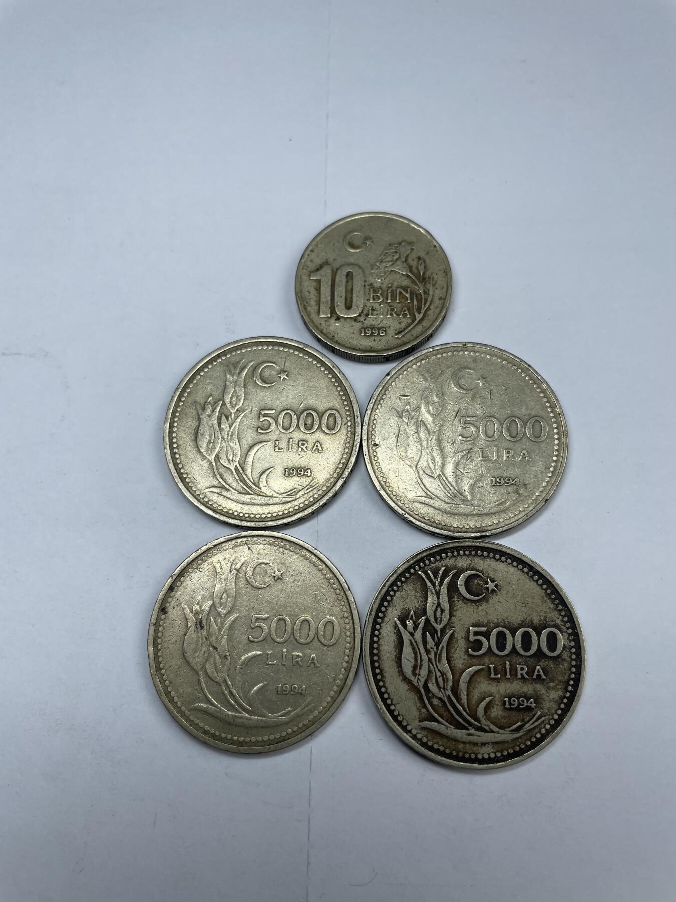 每日一拍，2024年集古藏今外币拍卖第十八期-第9场—（总第179拍），可以寄存60天，满160元包邮。 土耳其5枚