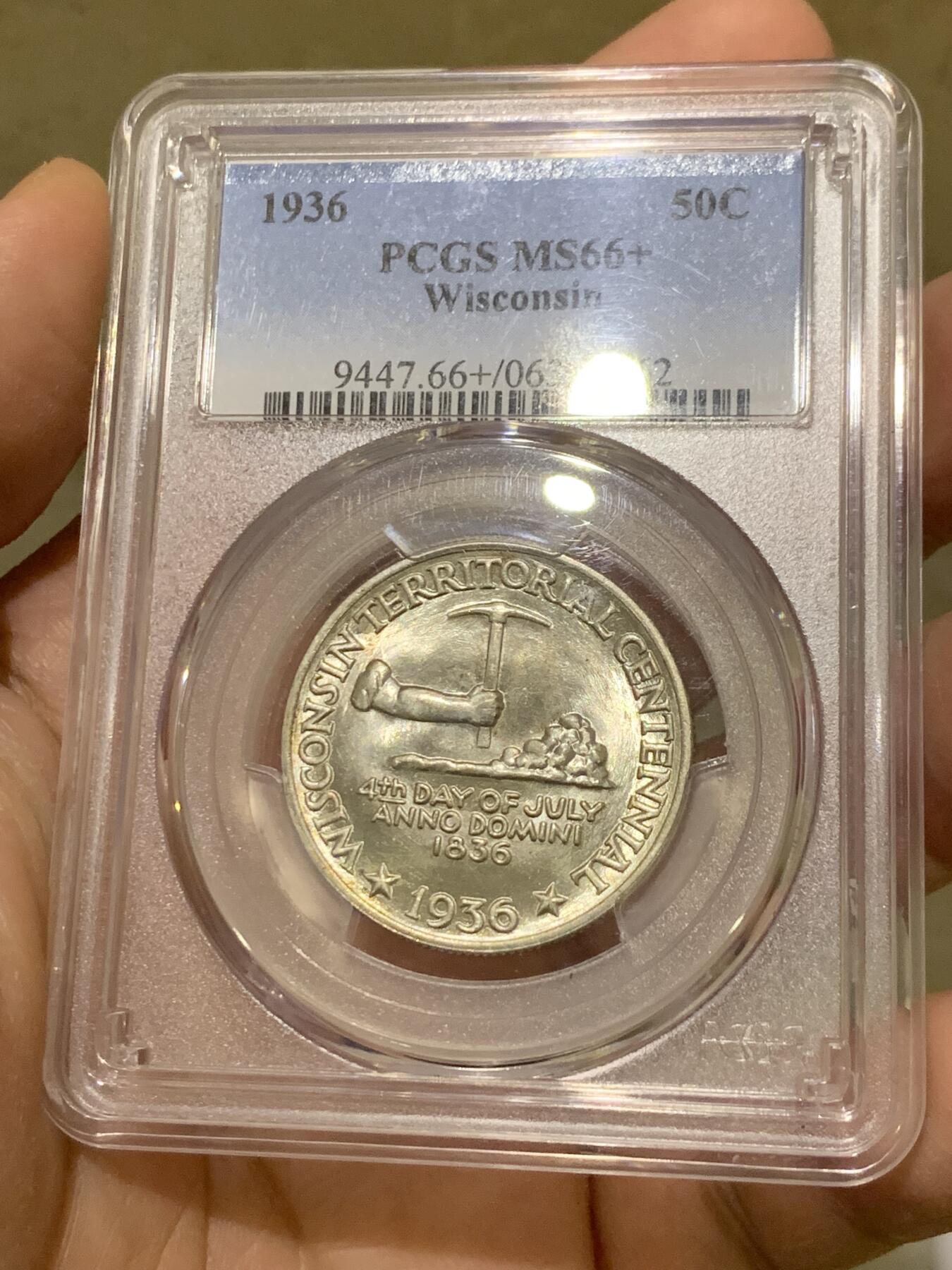 《竞宝斋》第334场 周日，周一 2场连拍 （全场包邮） PCGS MS66+ 美国1936年威斯康星州少见50分 PCGS估值315美刀