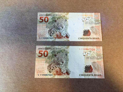 【Blue Auction】✨世界纸币精拍第590期【精】 【一组2张】巴西 50瑞斯 全新UNC