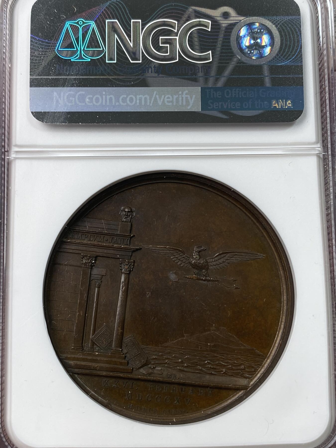 万国钱币拍卖第038期 NGC MS62 1815年英国维也纳会议宣言纪念大铜章 穆迪原盒系列