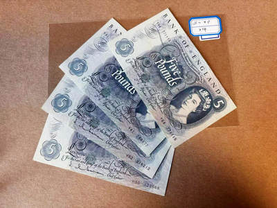 【Blue Auction】✨世界纸币精拍第590期【精】 【一组4张含无47】英国 C序列5镑  VF-XF 