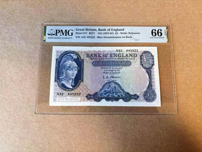 【Blue Auction】✨世界纸币精拍第590期【精】 【222豹子号少见】英国 B序列1957-67年5镑 PMG66EPQ 该序列靓号少见 