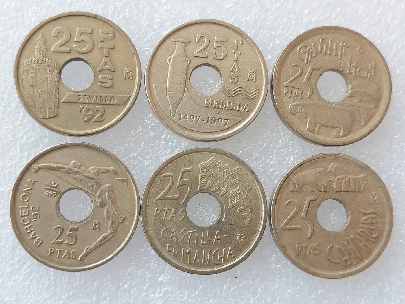 第一海外回流一元起拍收藏 散集专场. 第146期 西班牙25比塞塔硬币6枚套