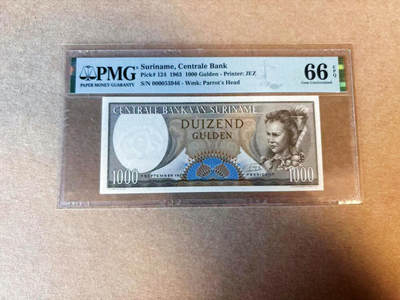 【Blue Auction】✨世界纸币精拍第590期【精】 苏里南 1963年1000盾 PMG66EPQ 