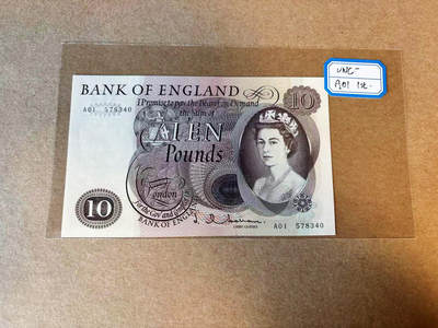 【Blue Auction】✨世界纸币精拍第590期【精】 【A01冠】英国 C序列10镑 UNC-
