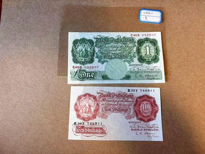 【Blue Auction】✨世界纸币精拍第590期【精】 【一组2张】英国 A序列 10先令-1镑 UNC-