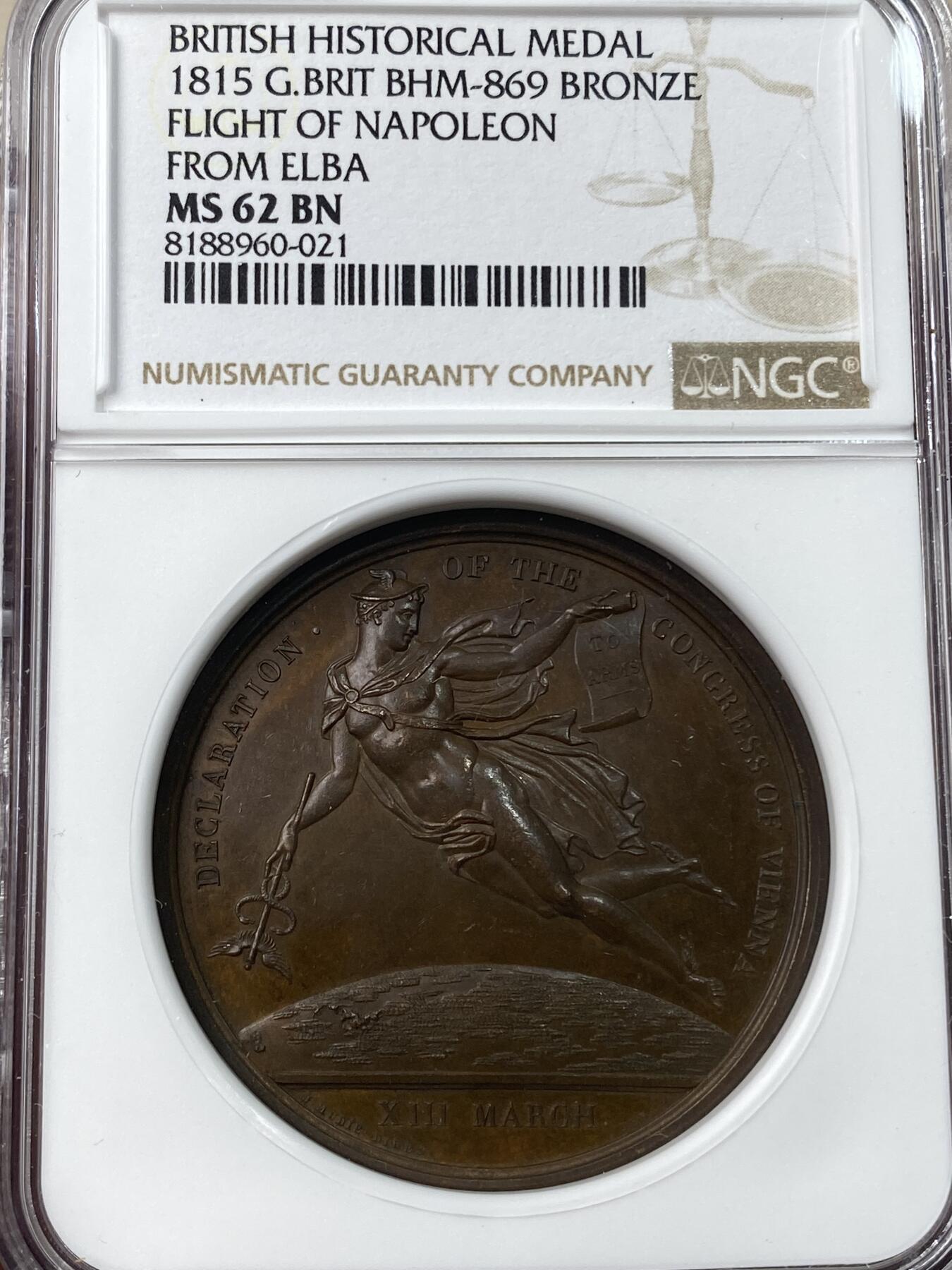 万国钱币拍卖第038期 NGC MS62 1815年英国维也纳会议宣言纪念大铜章 穆迪原盒系列