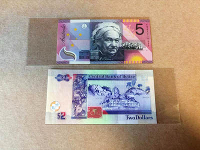 【Blue Auction】✨世界纸币精拍第590期【精】 【一组2张】伯利兹2014年2元&澳大利亚5元 全新UNC