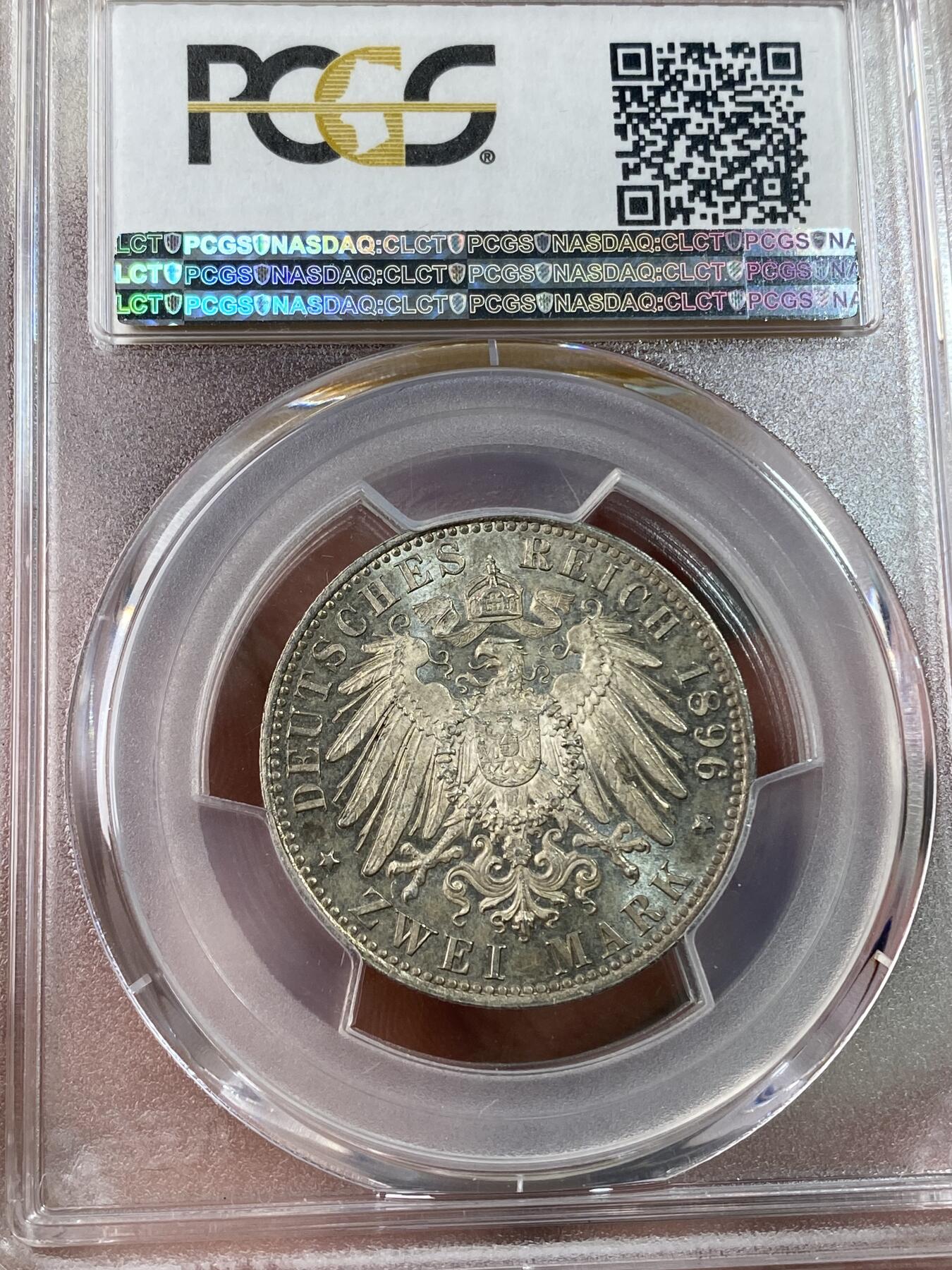 万国钱币拍卖第038期 PCGS MS65 1896年德国安哈尔特-德邵长翅2马克 2马克中的高难小邦品种，单年发行，顶级原味品相。