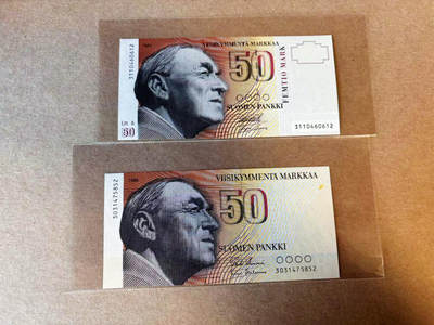 【Blue Auction】✨世界纸币精拍第590期【精】 【一组2张】芬兰 不同版本50马克 全新UNC