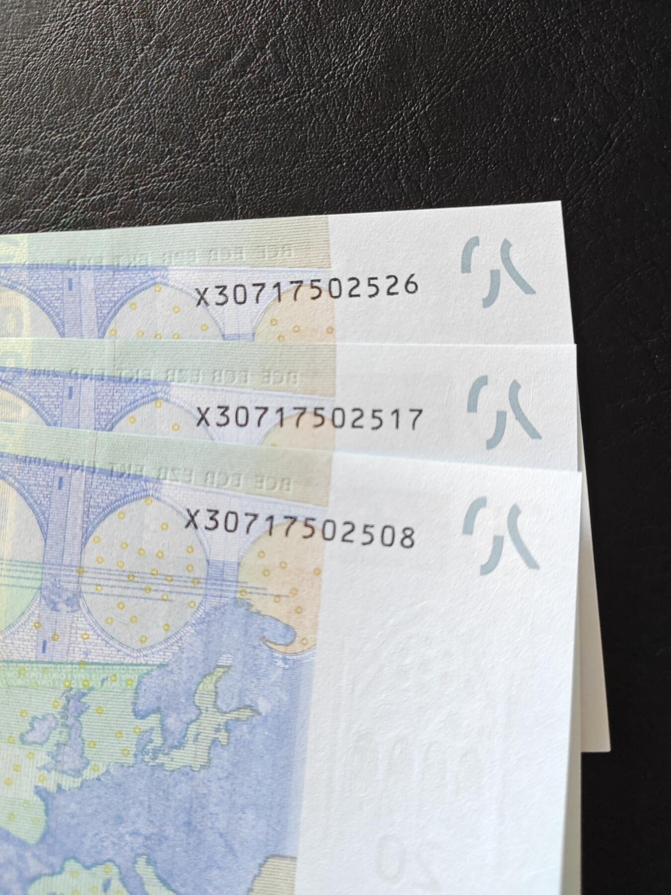 欧盟纸币 全程无4 2002版 20欧元 二签 X冠德国版 刀拆连号  全新UNC 任选 单价