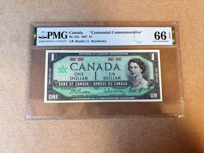 【Blue Auction】✨世界纸币精拍第590期【精】 加拿大 1967年1元 女王 PMG66EPQ 