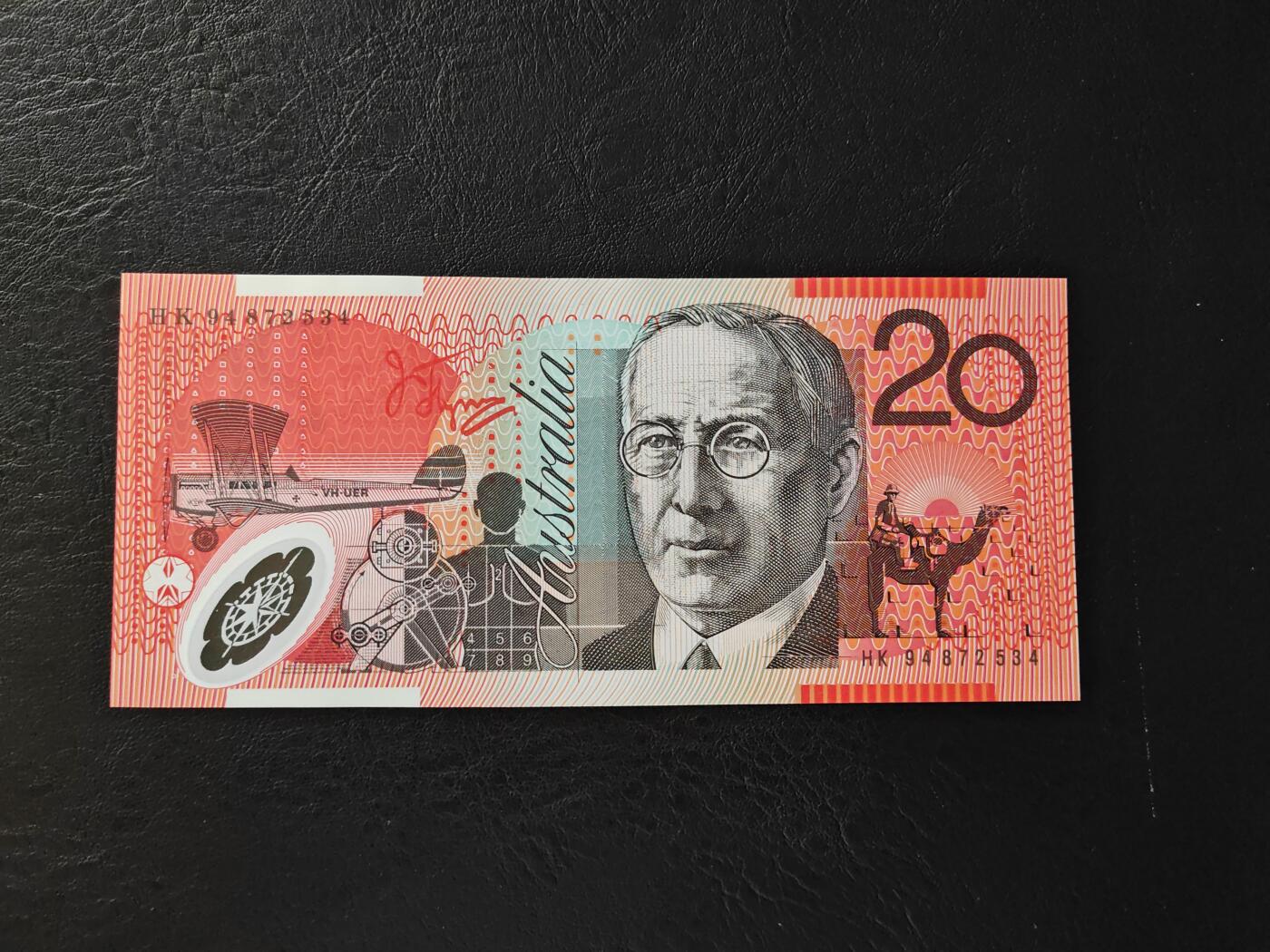 1994年首发澳大利亚20元塑料钞（稀有年份）全新UNC