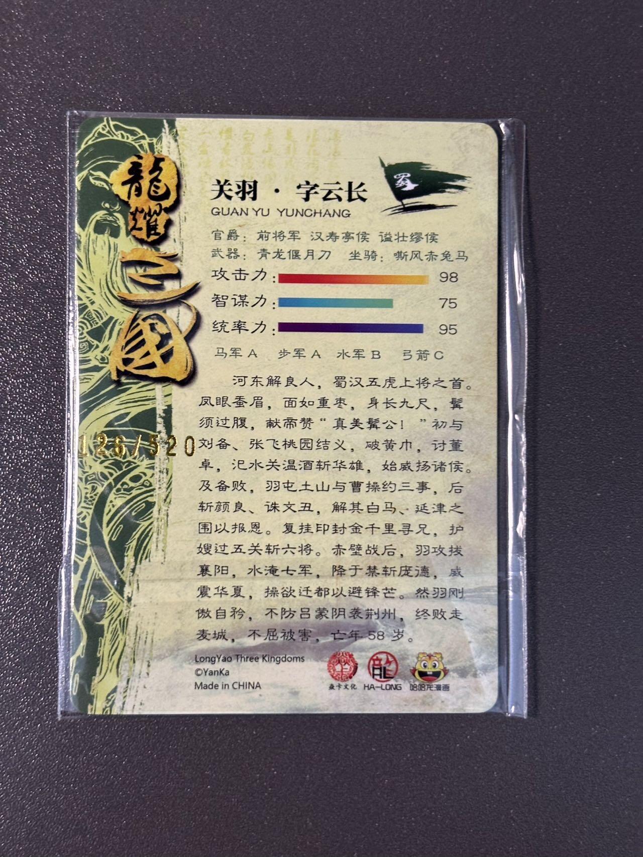 阿拉巴斯坦 小王子精品卡牌拍卖第三场   燎原百帝传特卡 龙耀三国关圣帝君 编号普卡126