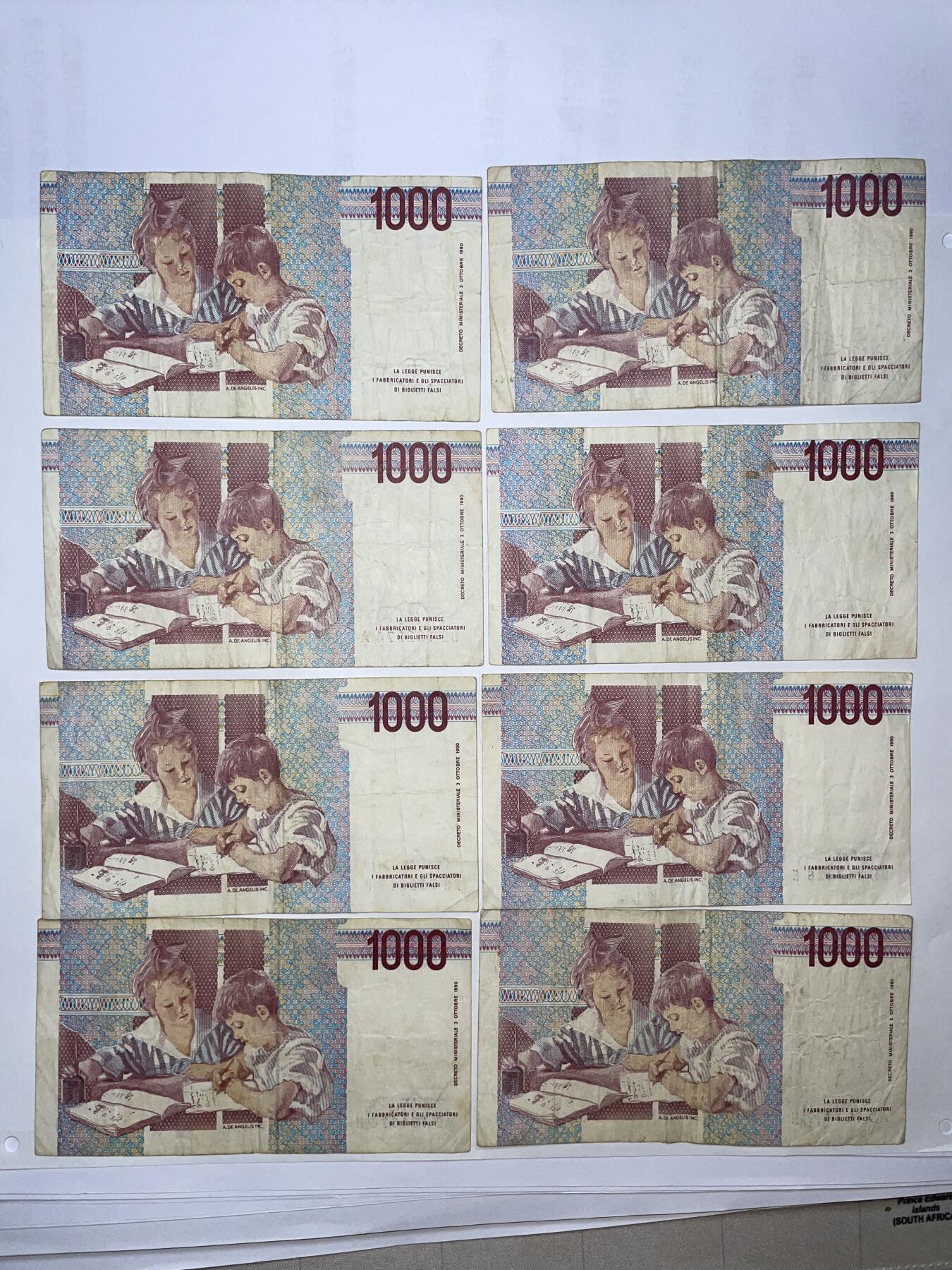 2024年集古藏今外币拍卖第十八期-第10场—（总第180拍-纸币专场），本期拍完结算一次，发货时间2-3天，休息几天后继续新的一期拍卖。 意大利1000里拉8张