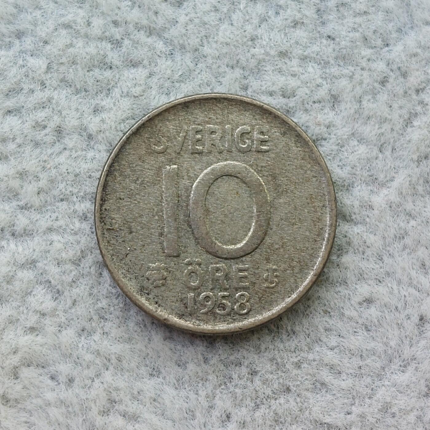 瑞典1958年古斯塔六世10欧尔银币