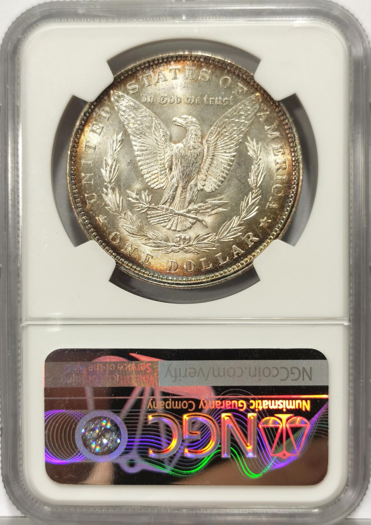 博洋堂世界钱币拍卖第102期（全场包邮） 1880年美国摩根银币P版NGC-MS63，原汁原味极美双面环彩包浆，包浆醇厚，状态极佳，状态和品质不输MS64分。