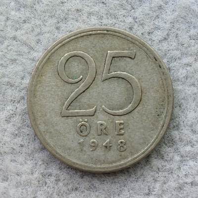 瑞典1948年古斯塔夫五世25欧尔银币 - 瑞典1948年古斯塔夫五世25欧尔银币