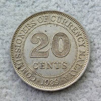 英属海峡殖民地1939年乔治六世20分银币 - 英属海峡殖民地1939年乔治六世20分银币