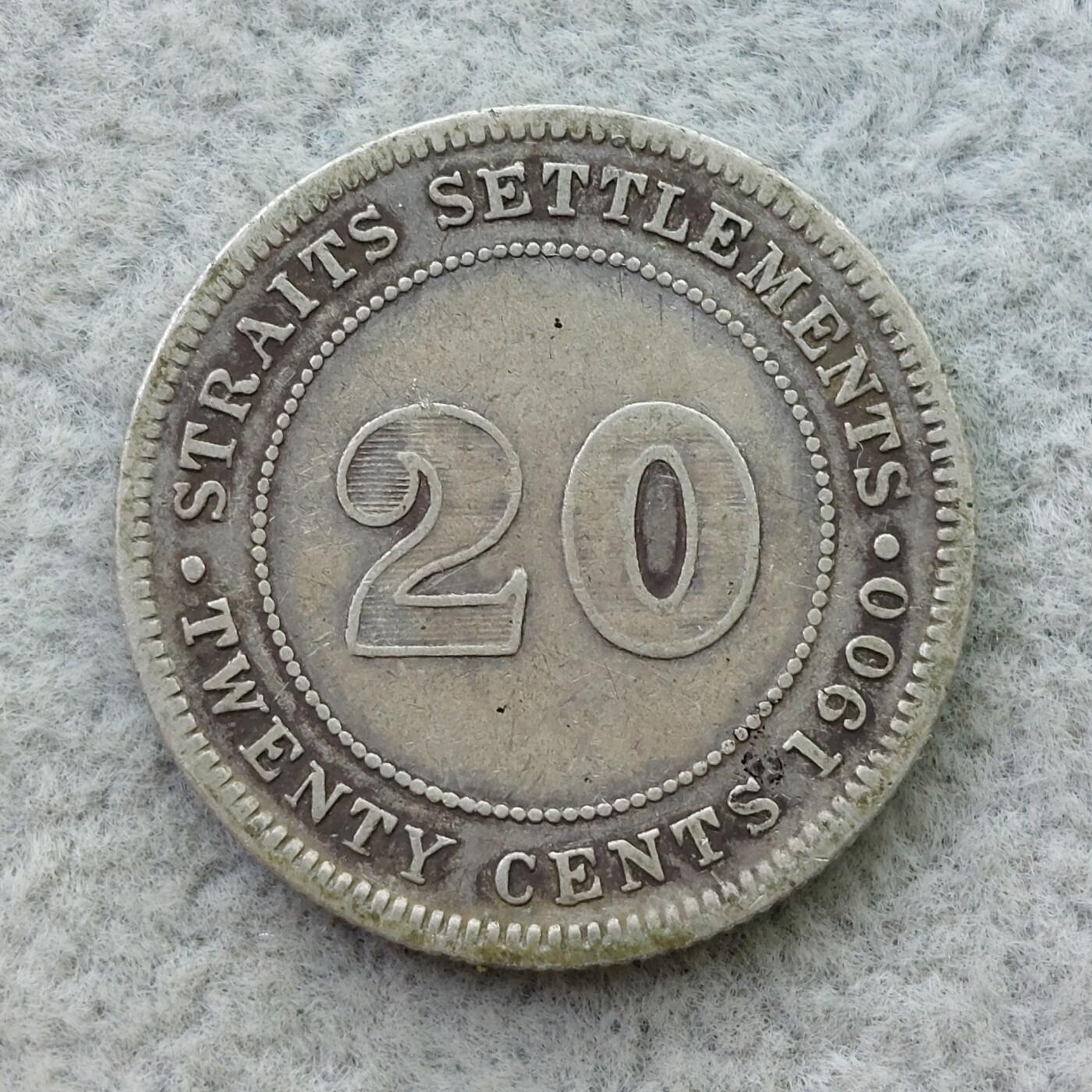 英属海峡殖民地1900年H标维多利亚20分银币