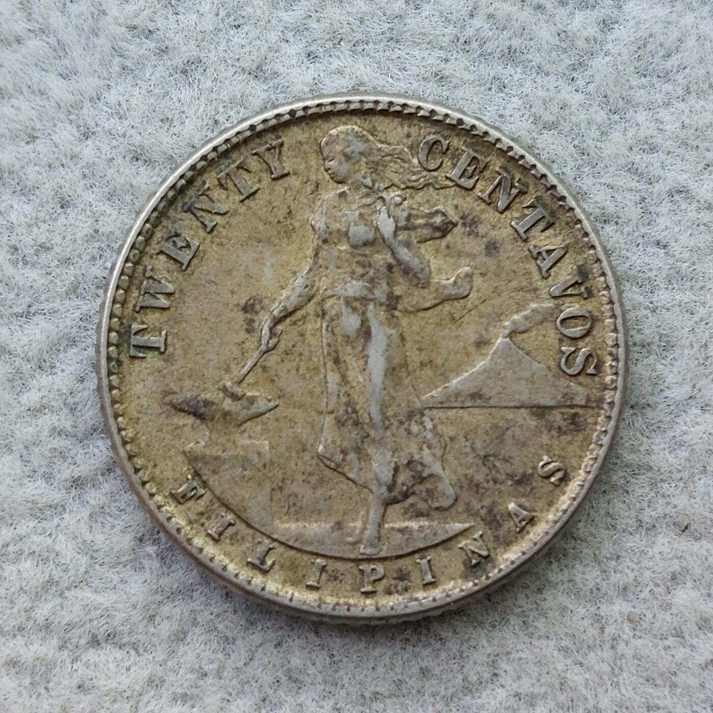 美属菲律宾1944年D标20分银币