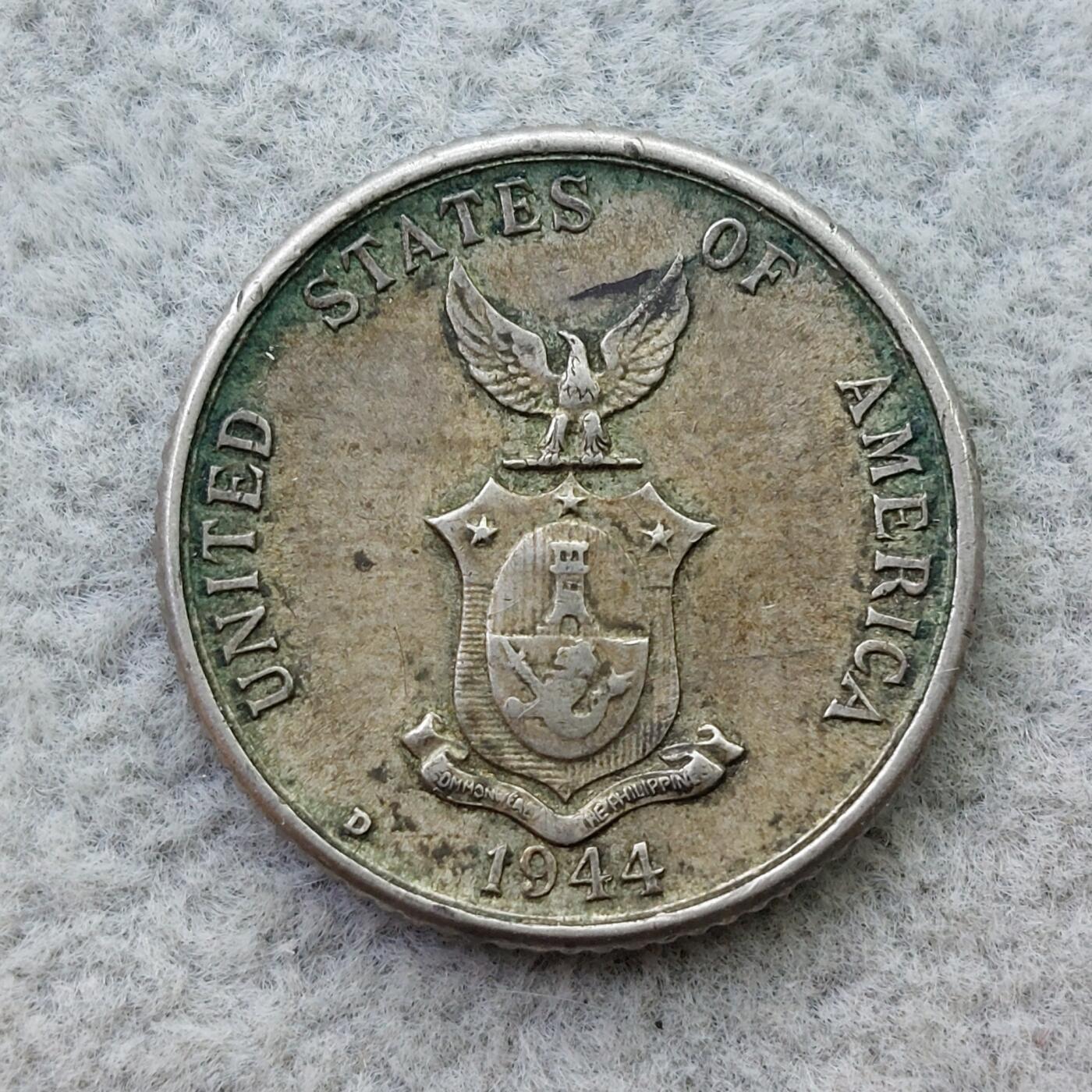 美属菲律宾1944年D标20分银币
