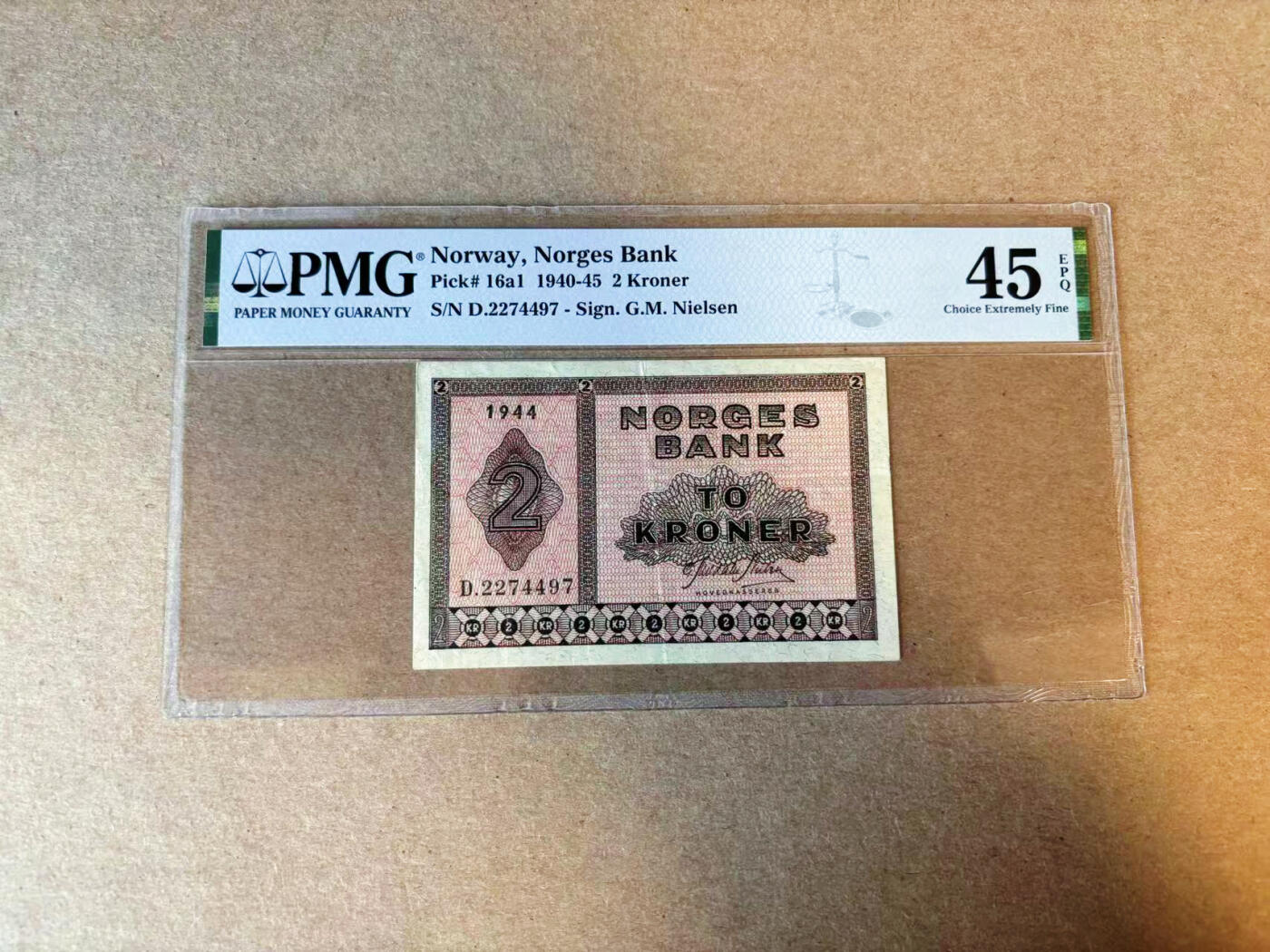 【Blue Auction】✨世界纸币精拍第591期【精】 挪威 1944年2克朗 PMG45EPQ 
