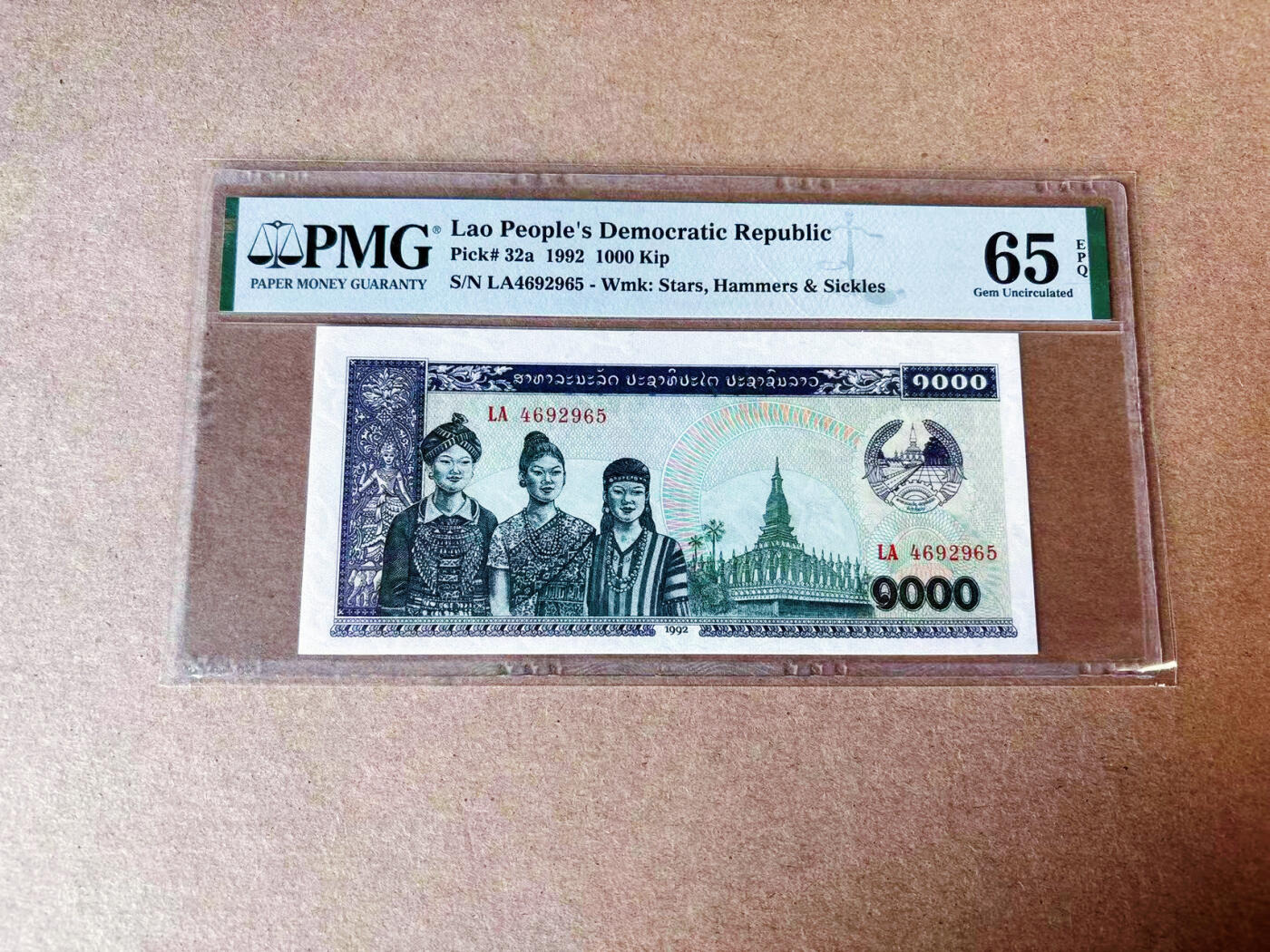 【Blue Auction】✨世界纸币精拍第591期【精】 老挝 1992年1000基普 三美女 PMG65EPQ 