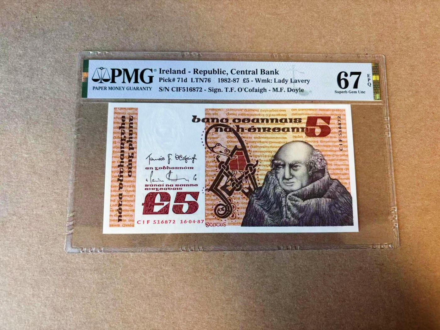 【Blue Auction】✨世界纸币精拍第591期【精】 爱尔兰 1987年5镑 PMG67EPQ 高分