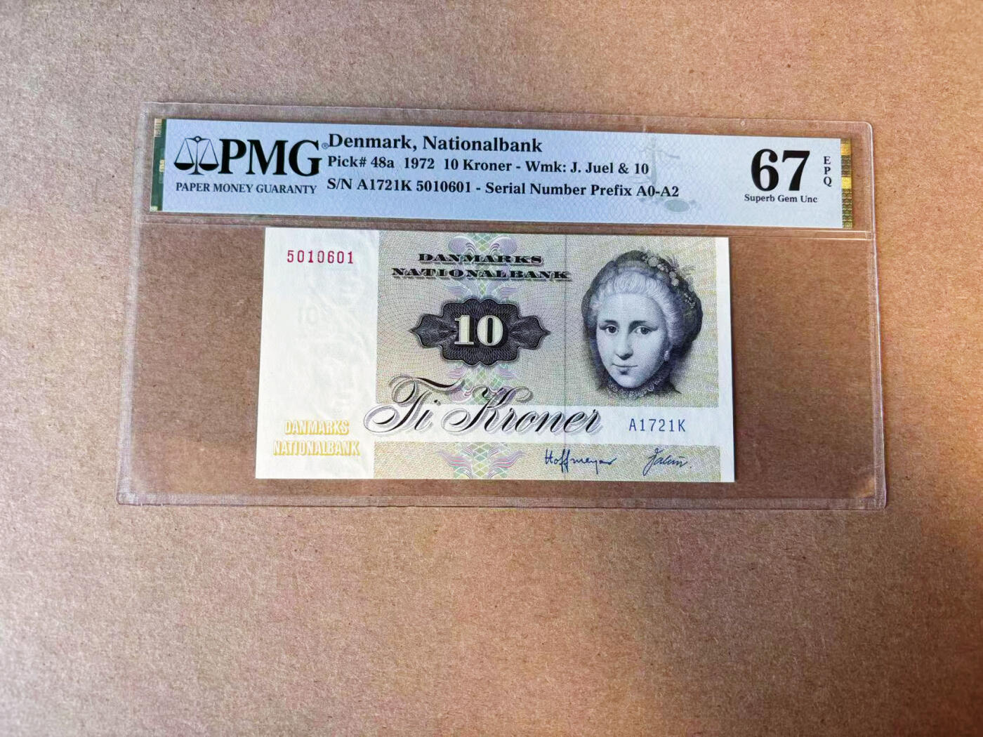 【Blue Auction】✨世界纸币精拍第591期【精】 【a版无47】丹麦 1972年10克朗 PMG67EPQ 高分