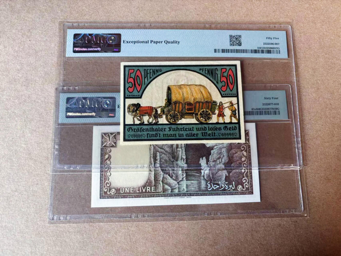 【Blue Auction】✨世界纸币精拍第591期【精】 【一组2张】黎巴嫩 1978-80年1里弗 PMG64EPQ&德国 1921年50芬宁 PMG55EPQ 