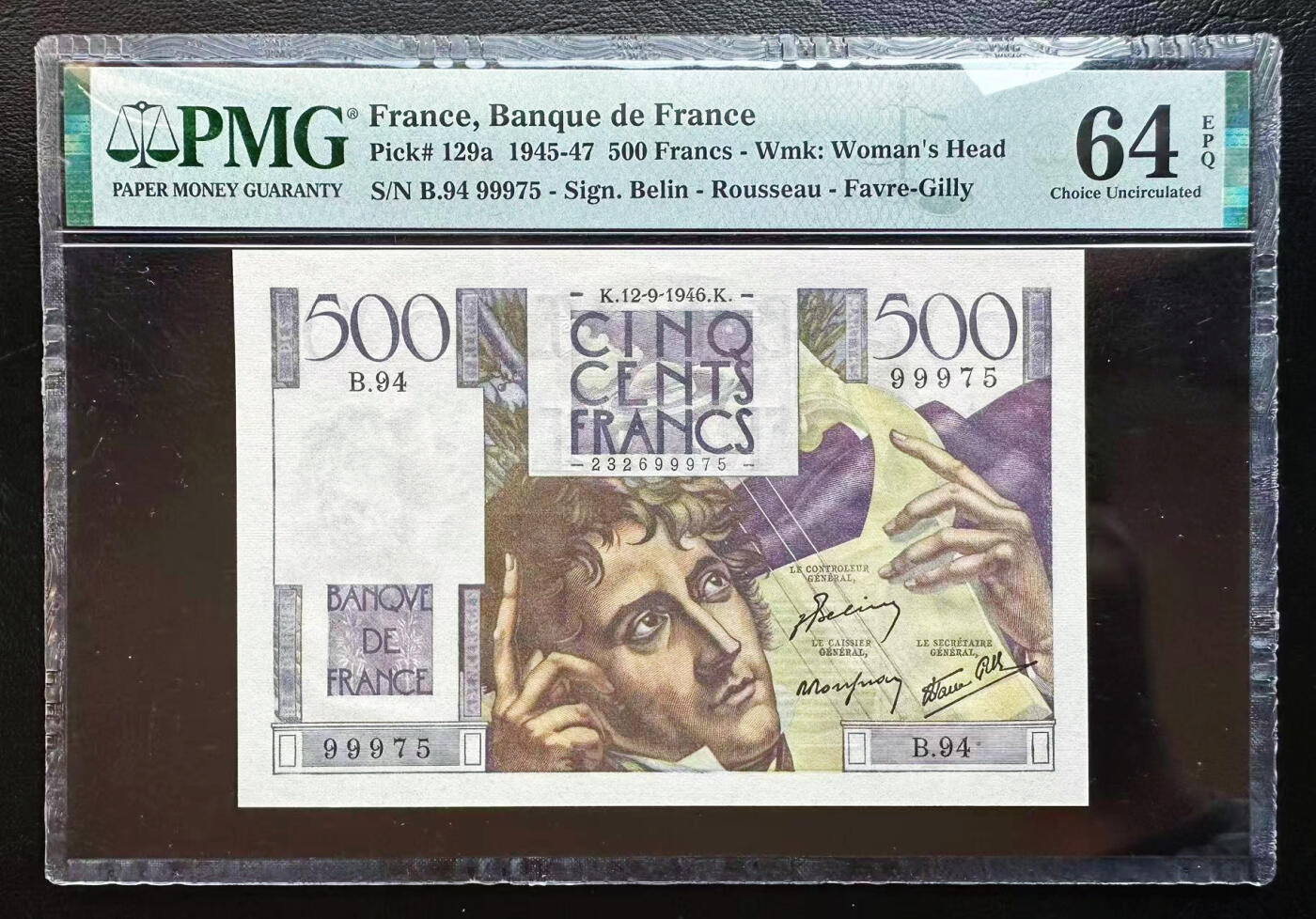 【Blue Auction】✨世界纸币精拍第591期【精】 法国 1946年500法郎 PMG64EPQ 夏多布里昂