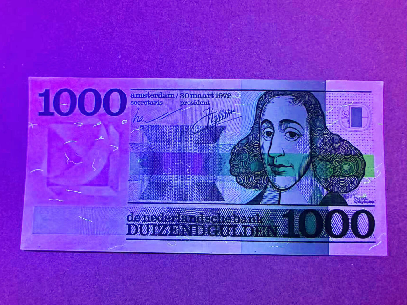 【Blue Auction】✨世界纸币精拍第591期【精】 荷兰 1972年1000盾最高值 斯宾诺莎 UNC（角不太好）
