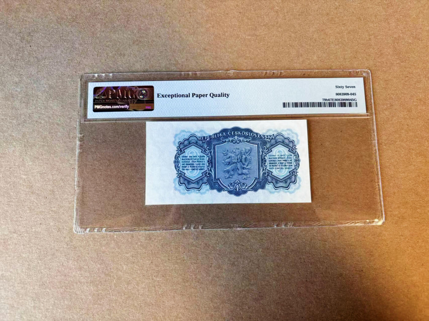 【Blue Auction】✨世界纸币精拍第591期【精】 捷斯 1953年3克朗  PMG67EPQ 高分