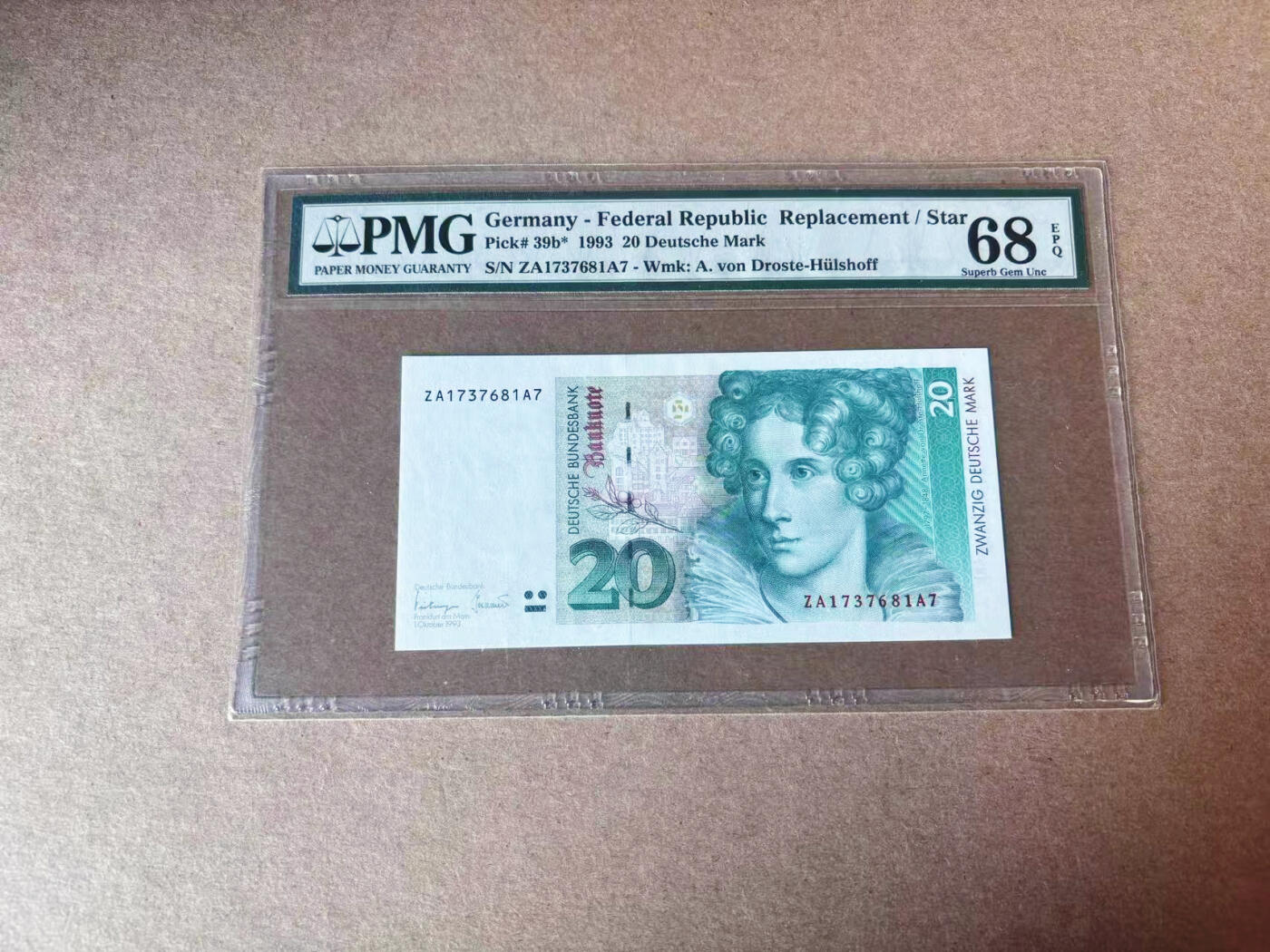 【Blue Auction】✨世界纸币精拍第591期【精】 【补号】德国 1993年20马克 PMG68EPQ 超高分
