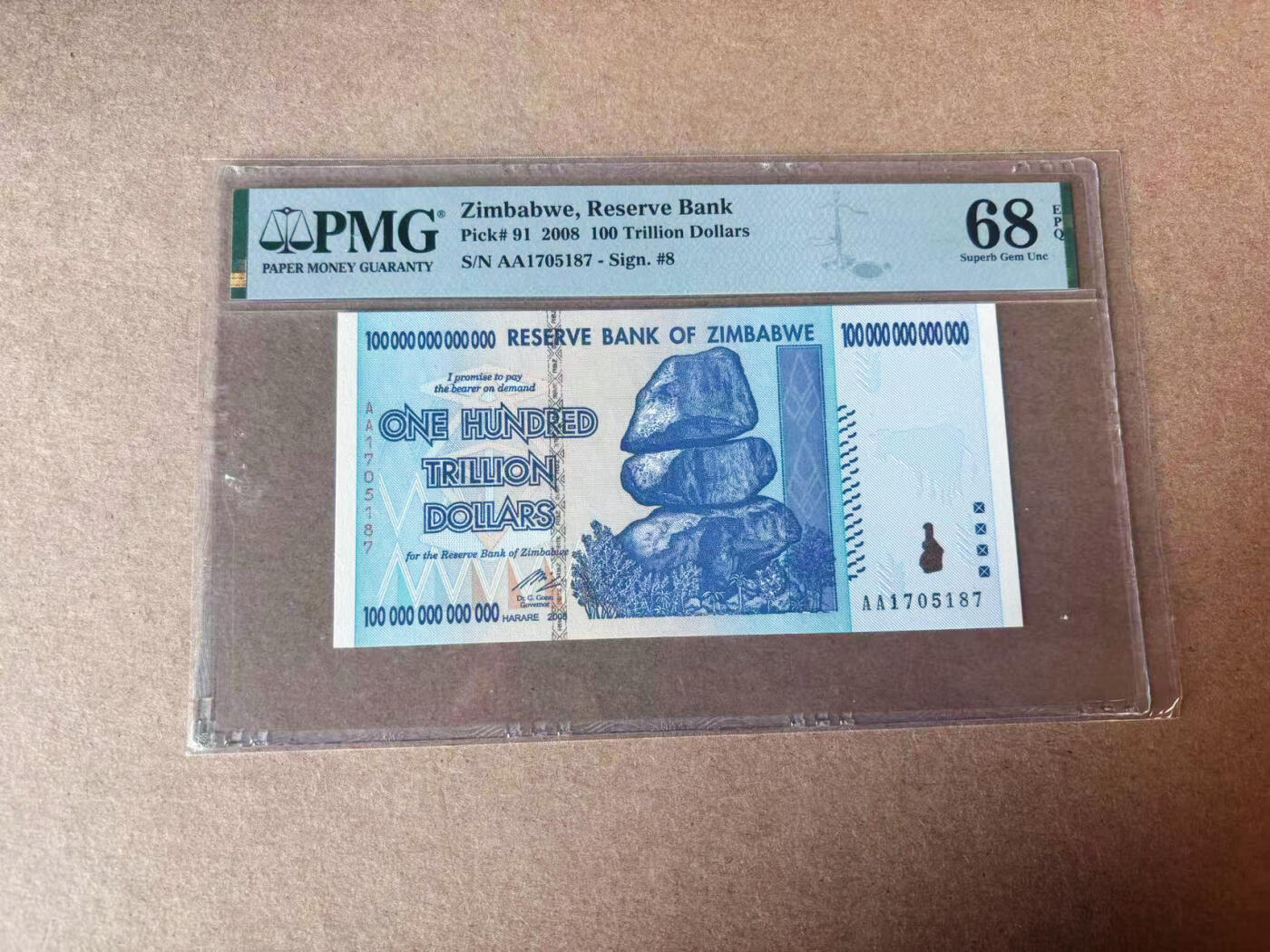 【Blue Auction】✨世界纸币精拍第591期【精】 【AA】津巴布韦 2008年100万亿元 PMG68EPQ 超高分