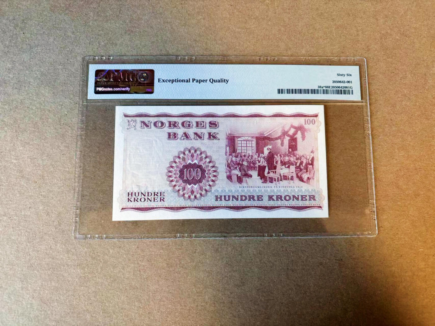 【Blue Auction】✨世界纸币精拍第591期【精】 【补号】挪威 1962-65年100克朗 PMG66EPQ 