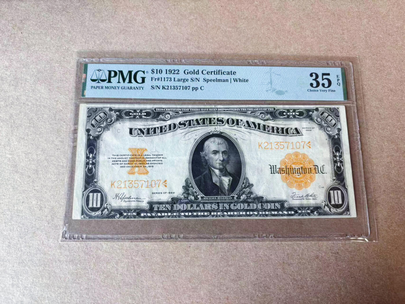 【Blue Auction】✨世界纸币精拍第591期【精】   美国 1922年10美金 黄金券 PMG35EPQ 原票 