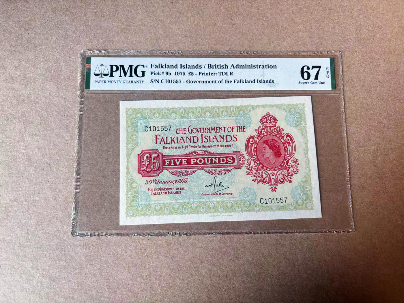 【Blue Auction】✨世界纸币精拍第591期【精】 福克兰群岛 1975年5镑 女王 PMG67EPQ 高分