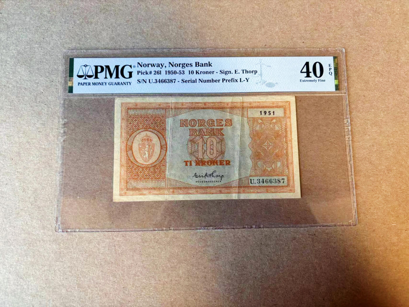 【Blue Auction】✨世界纸币精拍第591期【精】 挪威 1951年10克朗 PMG40EPQ 