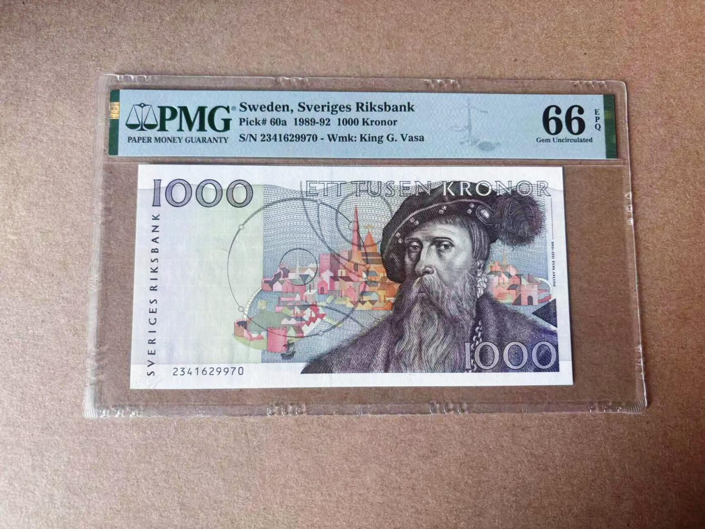 【Blue Auction】✨世界纸币精拍第591期【精】 【初版】瑞典 1989-92年1000克朗 大胡子 PMG66EPQ 