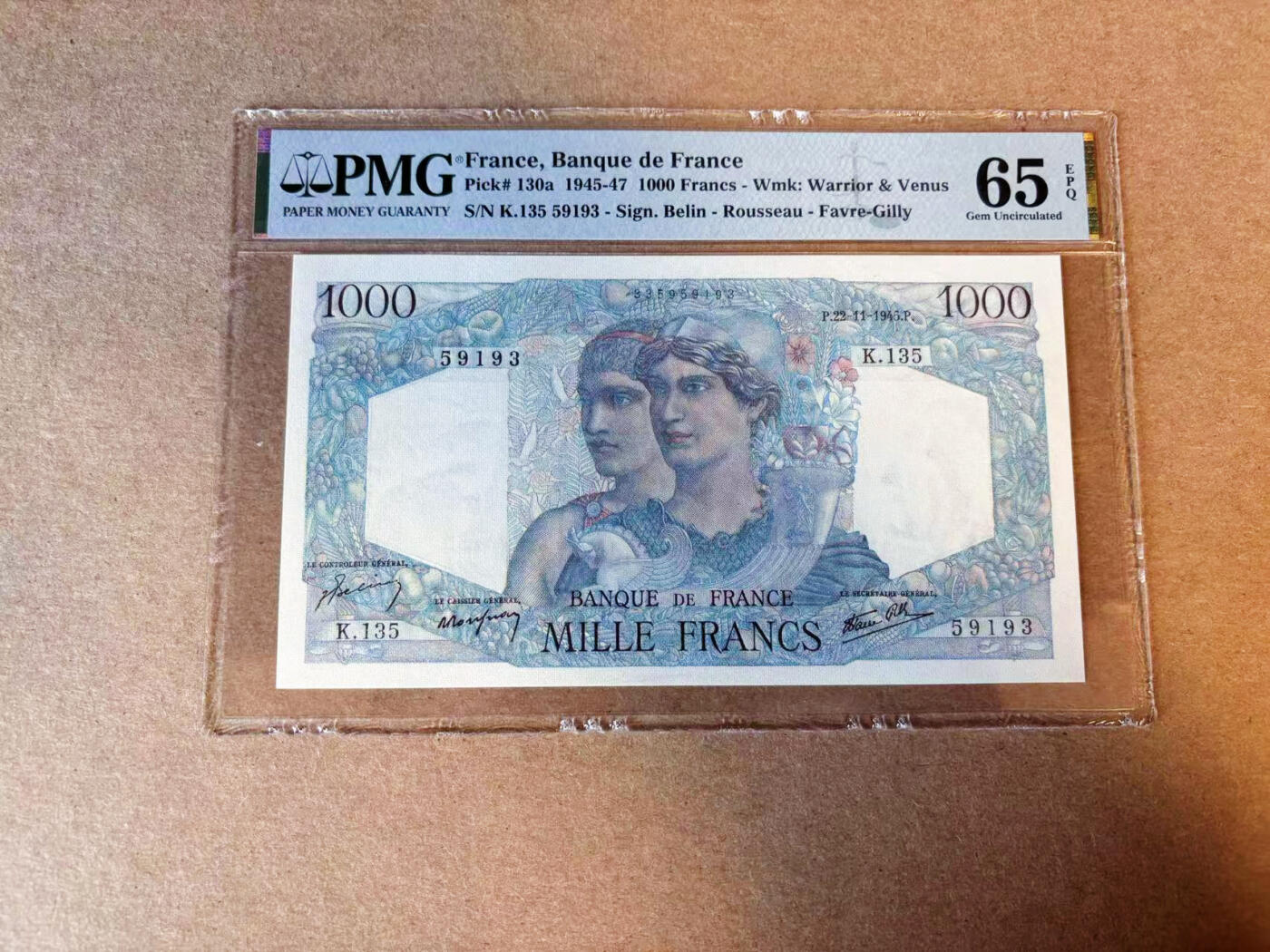 【Blue Auction】✨世界纸币精拍第591期【精】 【无47】法国 1945年1000法郎 PMG65EPQ 