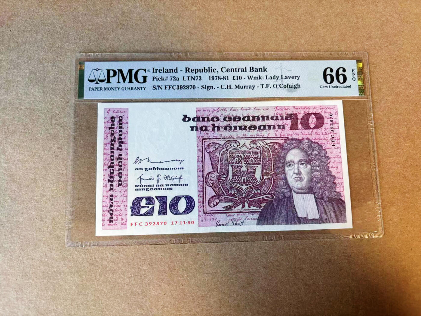 【Blue Auction】✨世界纸币精拍第591期【精】 【a版】爱尔兰 1978-81年10镑PMG66EPQ