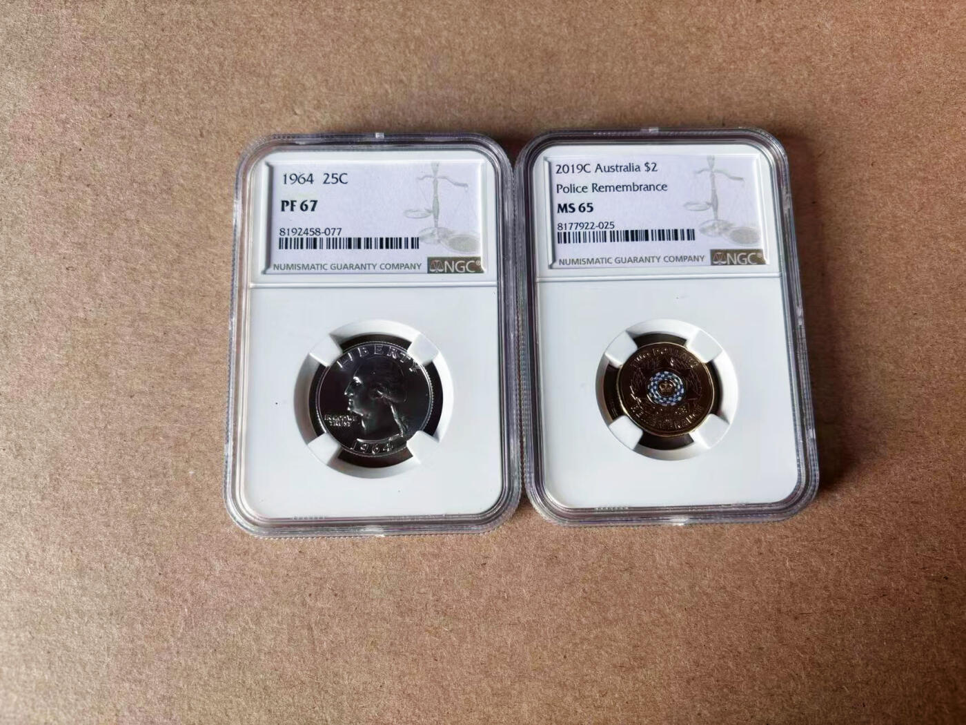 【Blue Auction】✨世界纸币精拍第591期【精】 【一组2枚】美国 1964年25分 NGC PF67&澳大利亚 2019年2元 纪念币 NGC 65